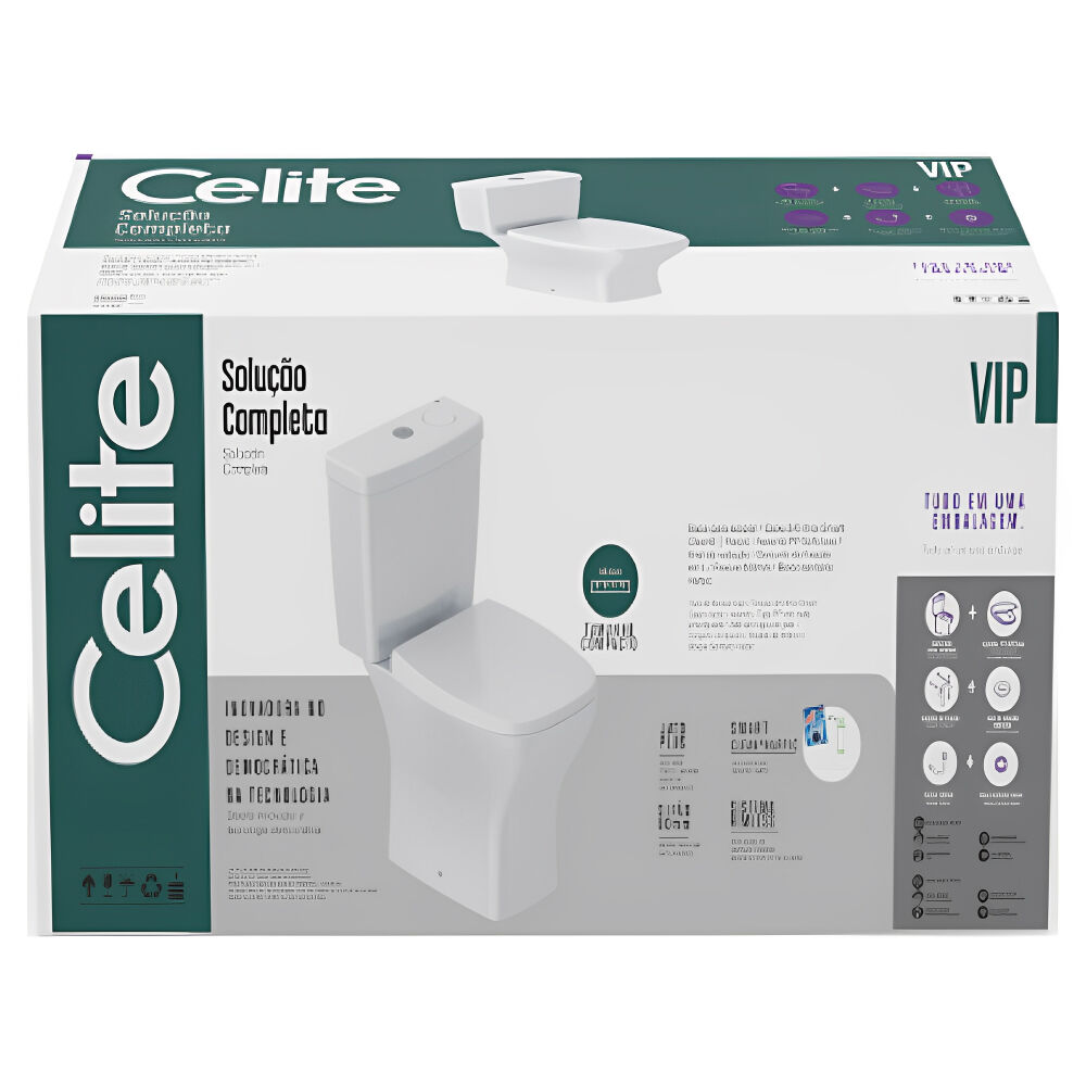 Kit Vaso Sanitário Rimless com Caixa Acoplada Smart Clean VIP Branco Celite