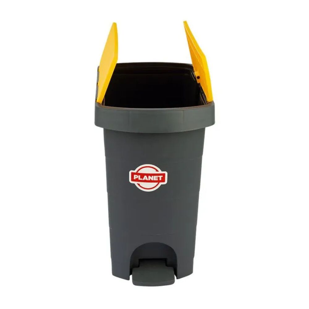 Lixeira com Pedal Plástico Antracite 9L Cinza/Amarelo Casa&Ideia