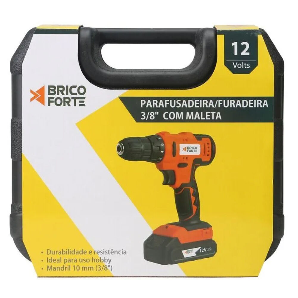 Furadeira e Parafusadeira 12V 3/8" Bivolt com Maleta Brico Forte