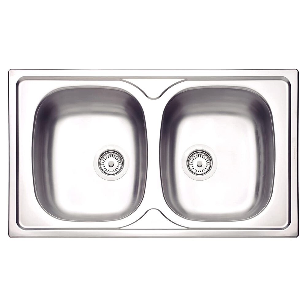Cuba de Sobrepor Sigma Dupla em Aço Inox 86 x 50cm com Válvula Tramontina