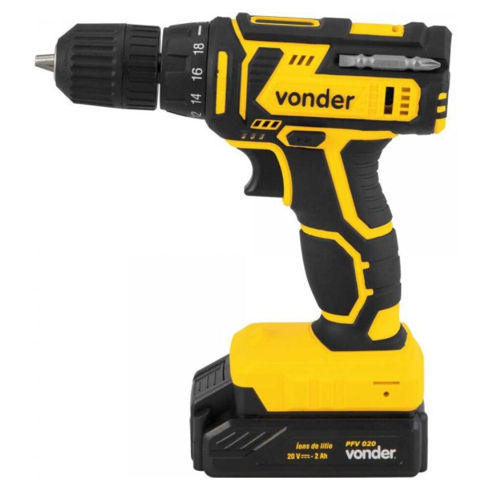 Parafusadeira Furadeira 3/8" 10mm à Bateria 20V Carregador Bivolt PFV020 Vonder