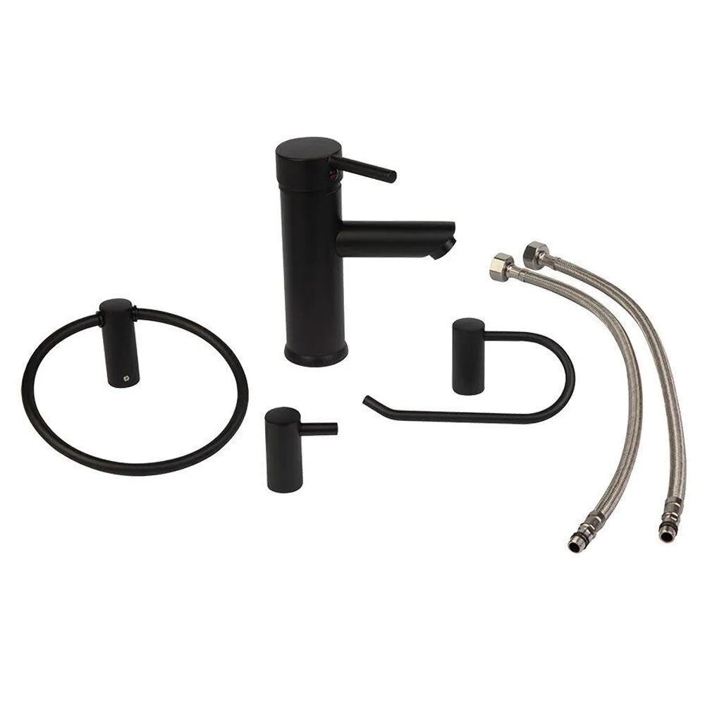 Kit Misturador e Acessório para Banheiro Preto Fosco Addra
