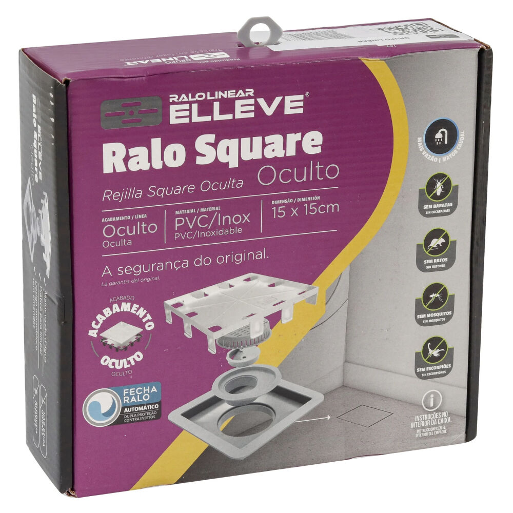 Ralo Elleve Square Tampa Oculta 15 x 15cm Linear