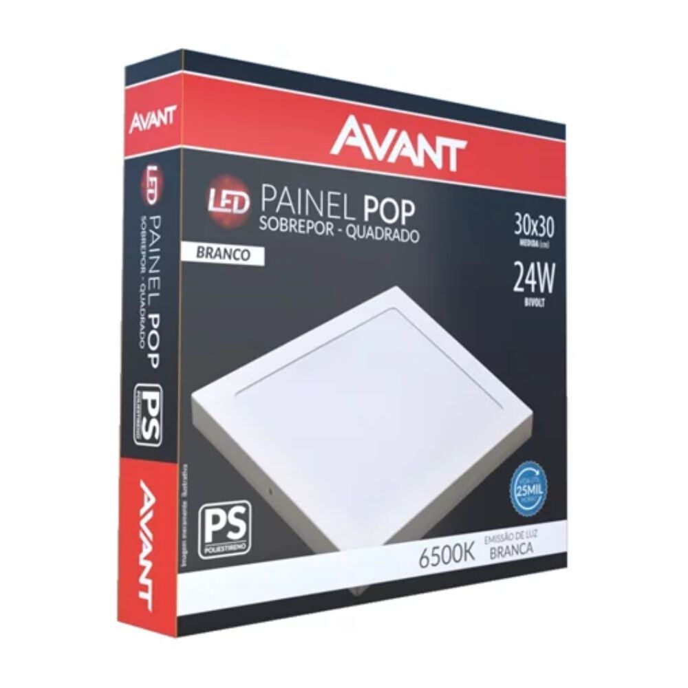 Painel Led de Sobrepor Quadrado Pop 24W 6500K Branco Avant