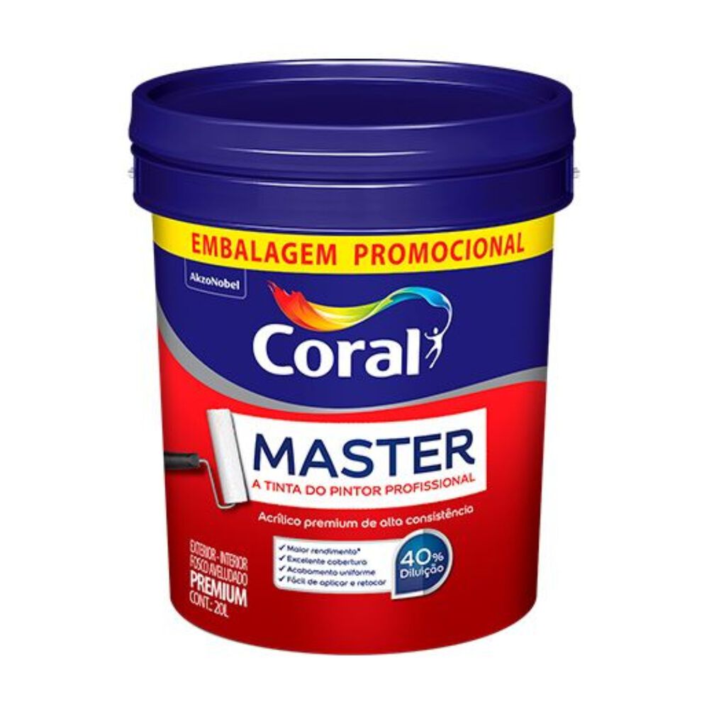 Tinta Acrílica Fosca Master Premium Interno e Externo Branca 20L Coral