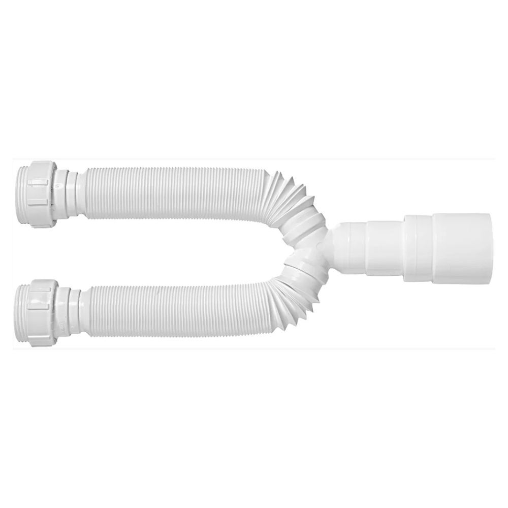 Sifão Sanfonado Universal Duplo Tubo Extensível Branco Blukit