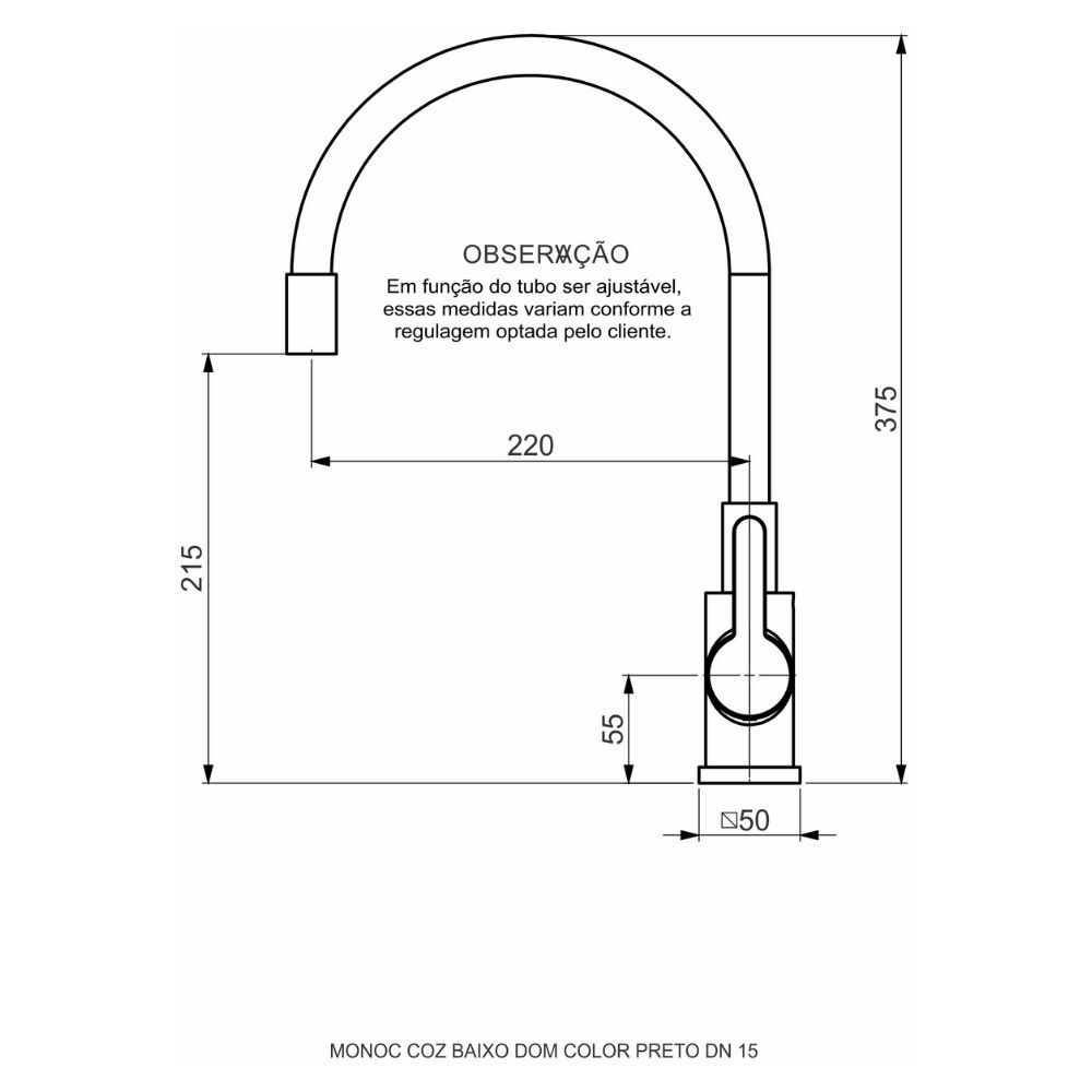 Torneira Misturador Monocomando para Cozinha Dom Color 2255 Preto Perflex