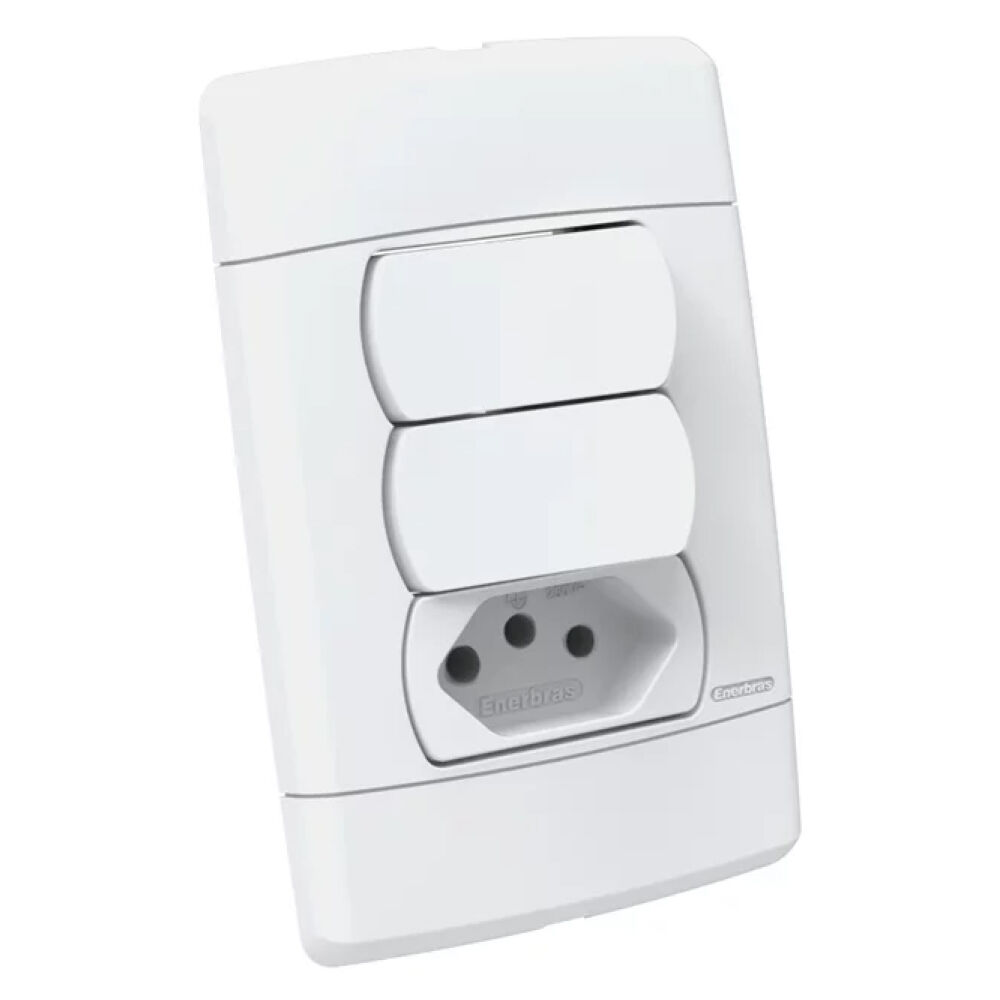 Interruptor 2 Teclas Simples + Tomada 10A/250V Branco Enerbras