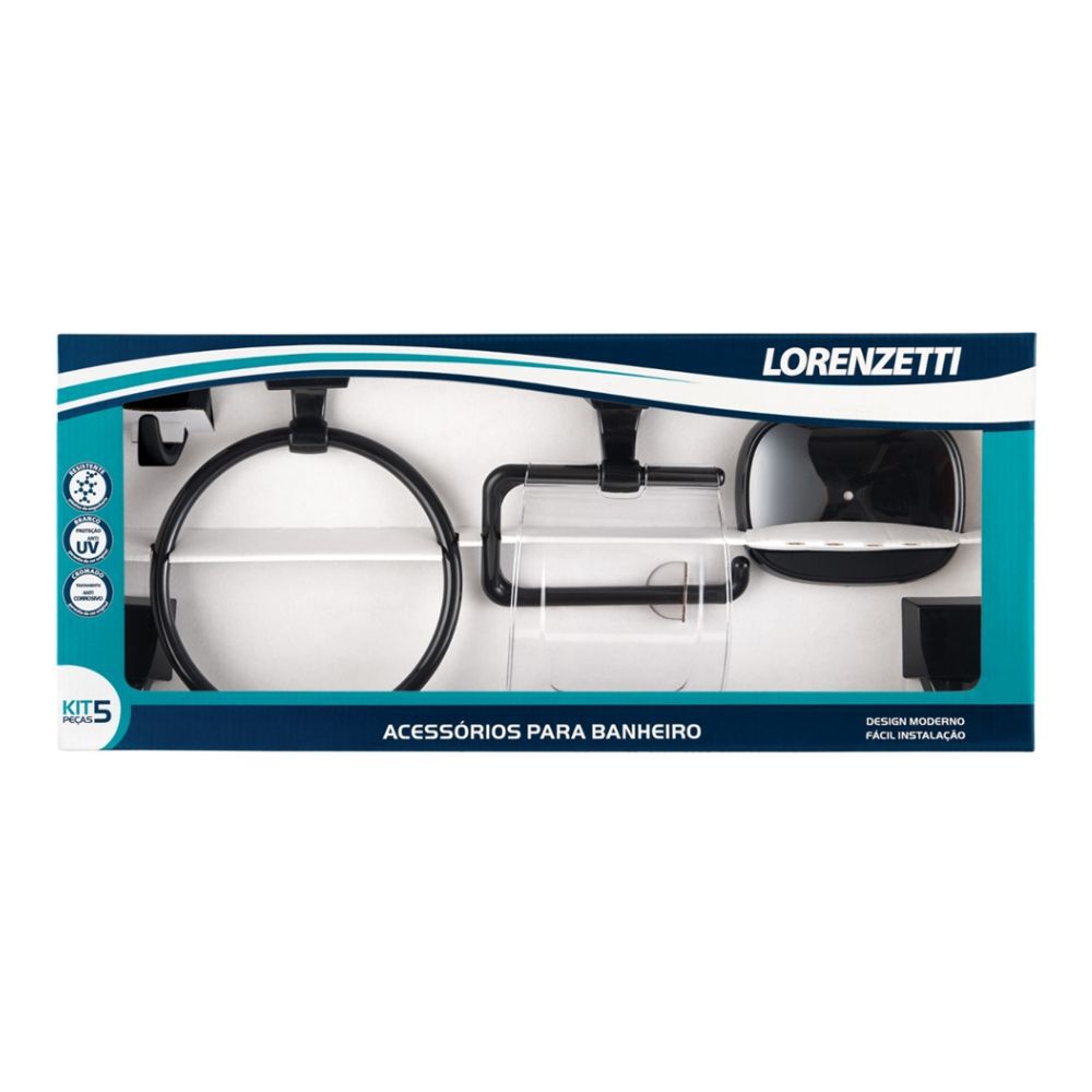 Kit Acessórios 5 Peças Quadra para Banheiro 2000 F24 Preto Lorenzetti