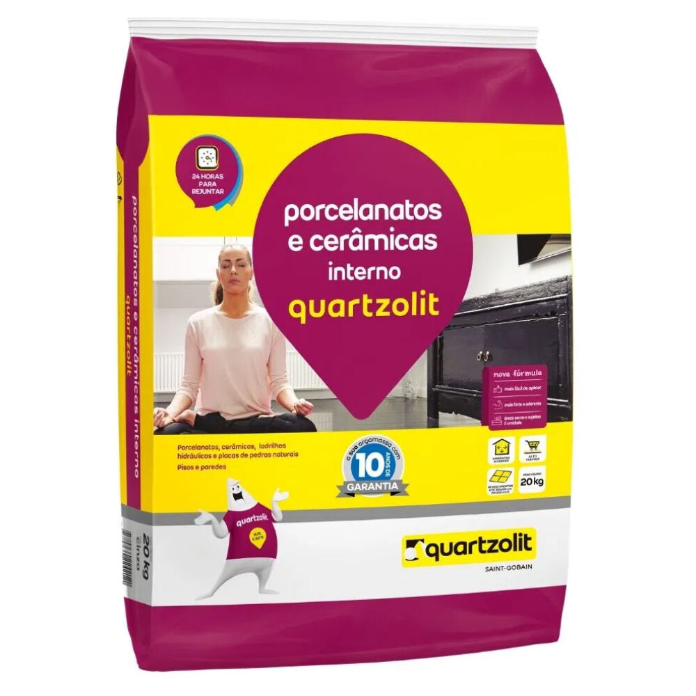 Argamassa Colante para Porcelanato Interno Cinza 20kg Quartzolit