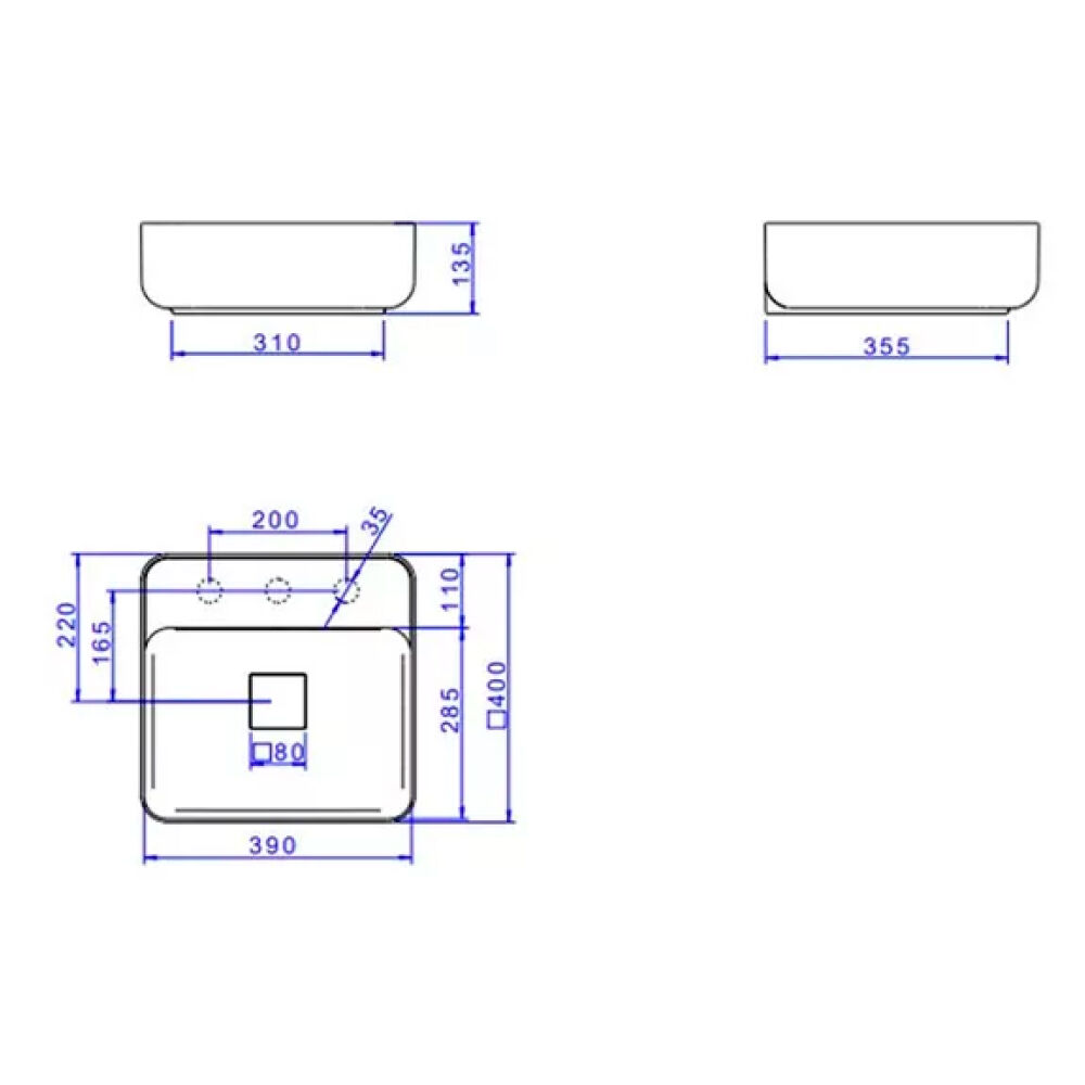 Cuba de Apoio Slim Quadrada 40cm Branco Deca
