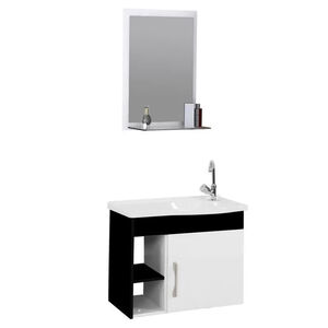 Gabinete Suspenso para Banheiro com Lavatório e Espelheira Turim 55,5cm Preto/Branco A.J. Rorato Gabinete Suspenso para Banheiro com Lavatório e Espelheira Turim 55,5cm Preto/Branco A.J. Rorato