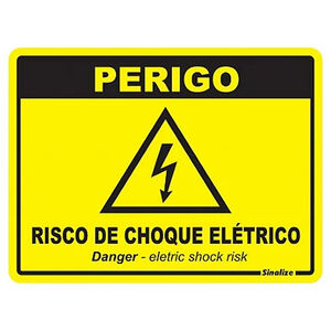 Placa de Sinalização Risco de Choque Elétrico 15x20cm PT/EN Sinalize